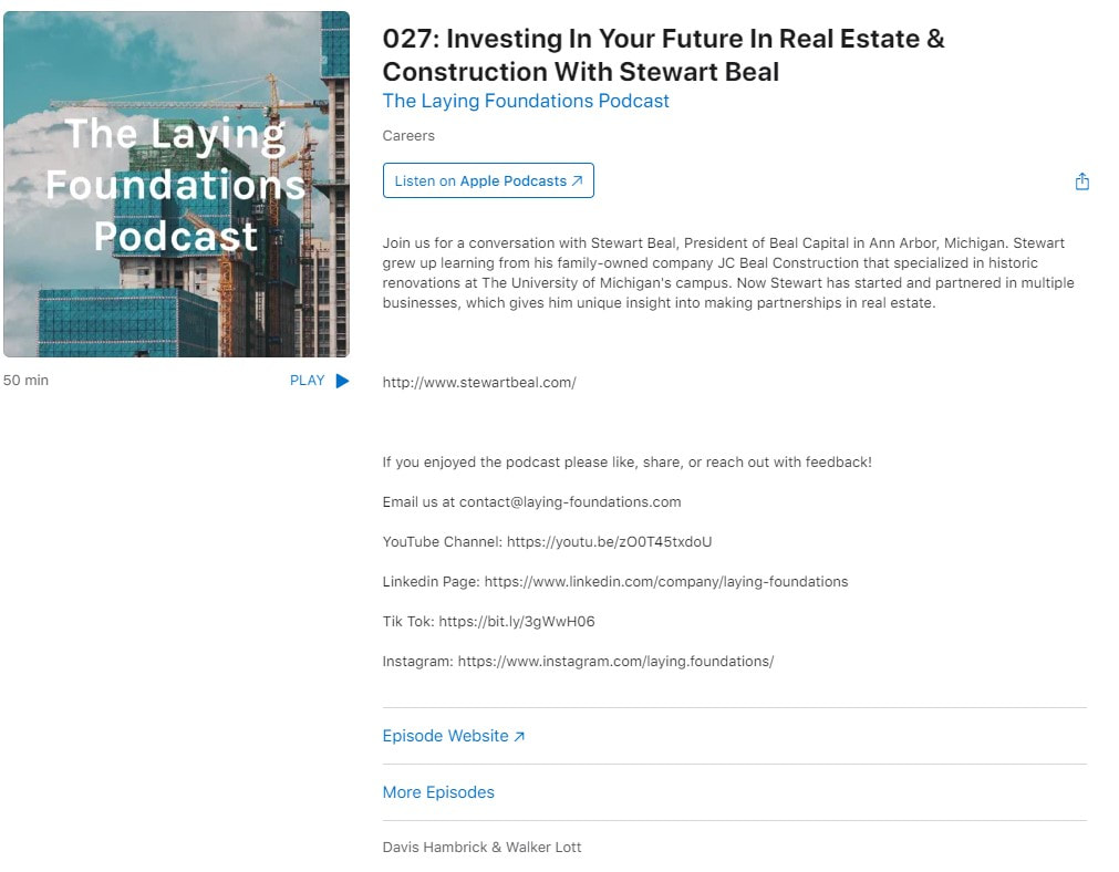 Screenshot of The Laying Foundations podcast on Apple Podcast
